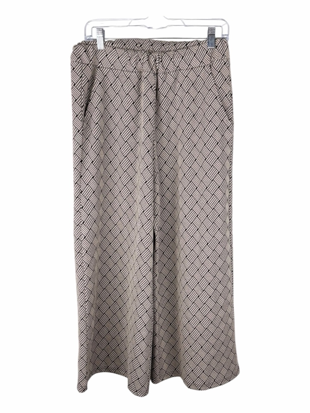 See and Be Seen Geometric Wide Leg Crop Pants Size Large Beige Black Pull-On